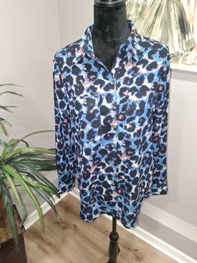 Printed Blue Animal-Print Button-Down Shirt